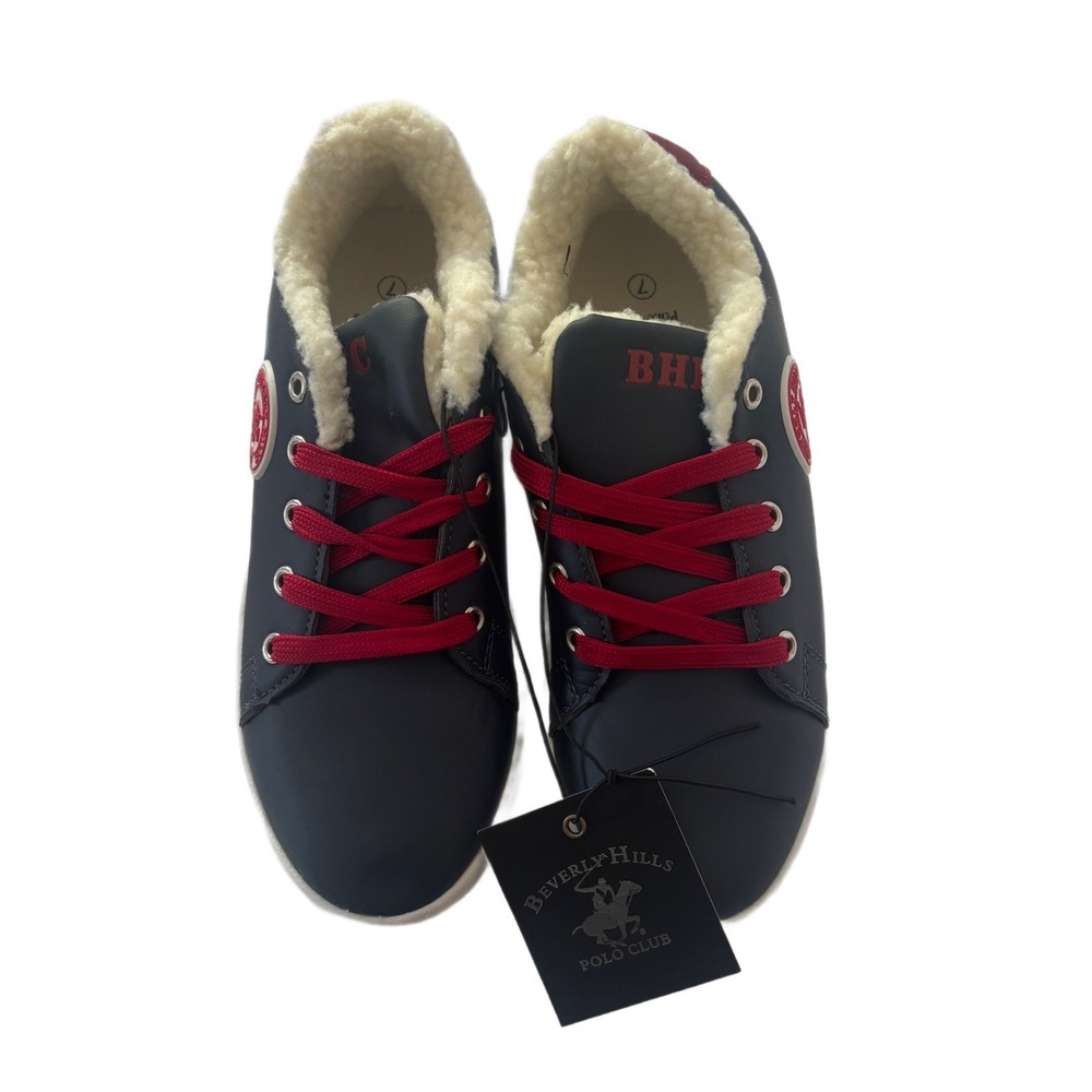 NWT‎ Women's Beverly Hills Polo B-Sammyvarsity Navy Red Faux Fur Lined Sneakers